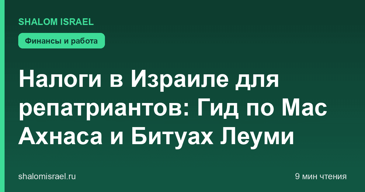Налоги в Израиле для репатриантов: Гид по Мас Ахнаса и Битуах Леуми
